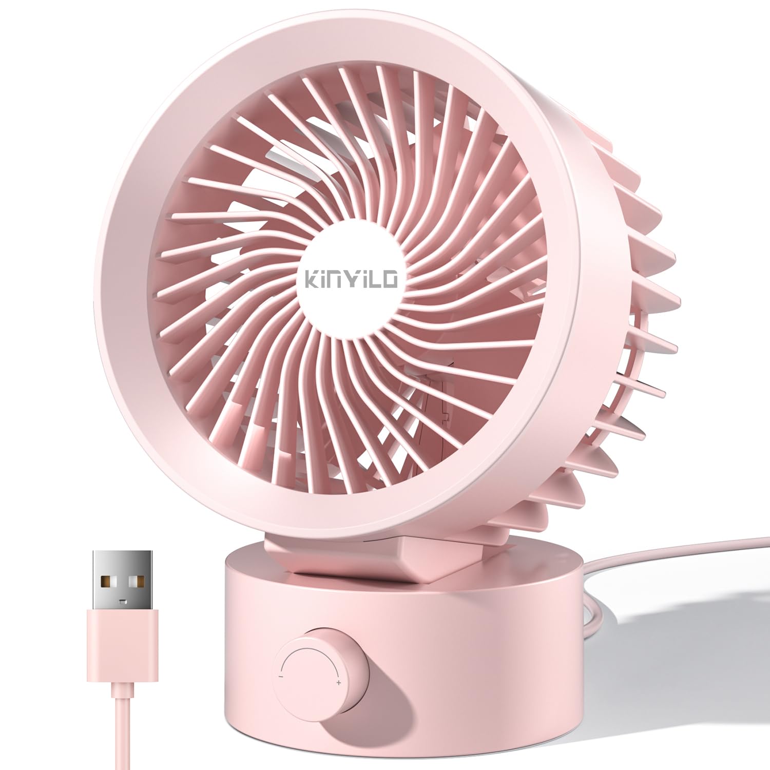 KinYiLO Mini USB Desk Fan – Stepless Speed Personal Cooling Fan with Quiet Operation, Small USB Powered Table Fan for Home Office Desktop Computer Dorm, Pink