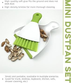 Dust pan Broom Brush Dustpan - Small Broom and Dustpan Set,Mini Broom and Dustpan, Small Dustpan and Brush Set for Home Cleaning,Sofa,Desk,Guinea Pig Cage,Cat Litter etc.(Green 3 Set)