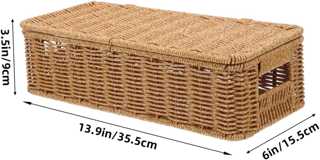HEALLILY Hand Woven Imitation Rattan Storage Box Decorative Household Basket for Organizing Items for Living Room Bedroom Office Decor