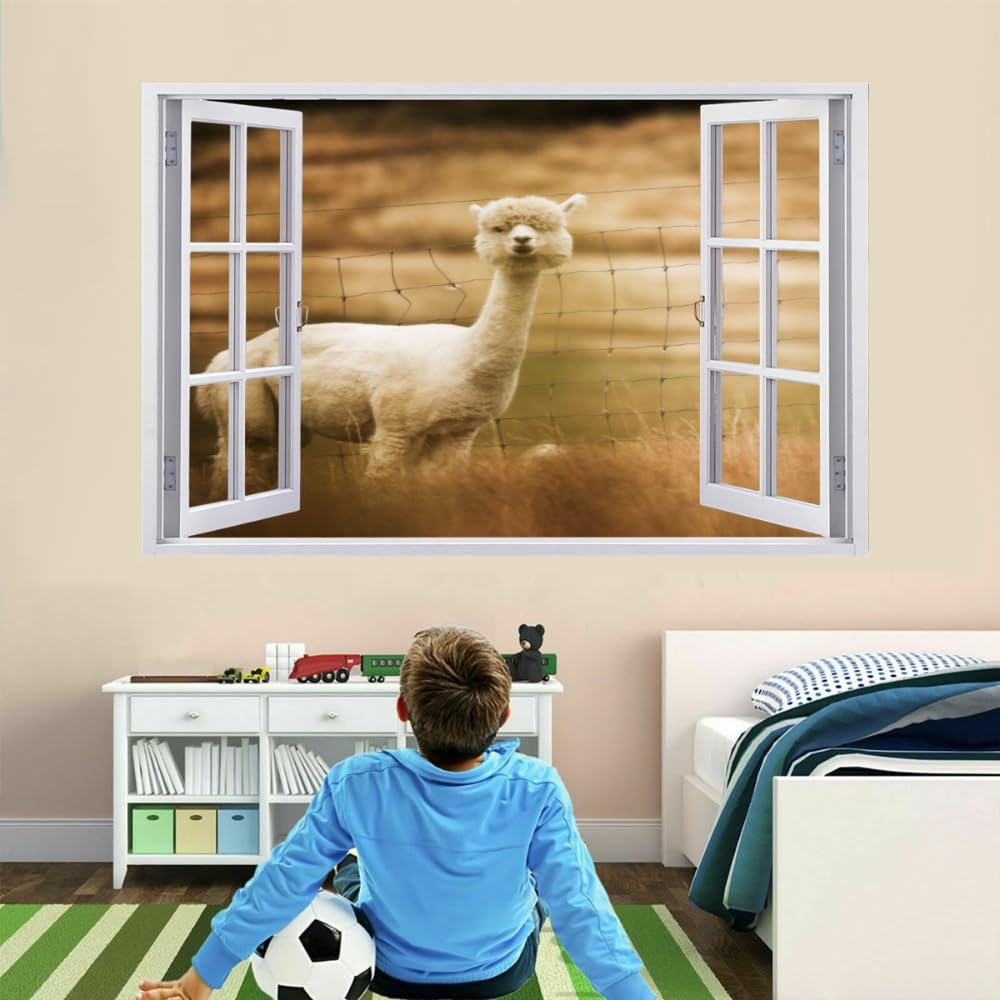 Adesivi Murali 3D Fracassati Alpaca Poster Rimovibile Per Arte Del Tatuaggio Da Parete Animale Fotomurali Decorazioni Per La Casa Camera Da Letto Per Bambini Decorazioni 120x80cm