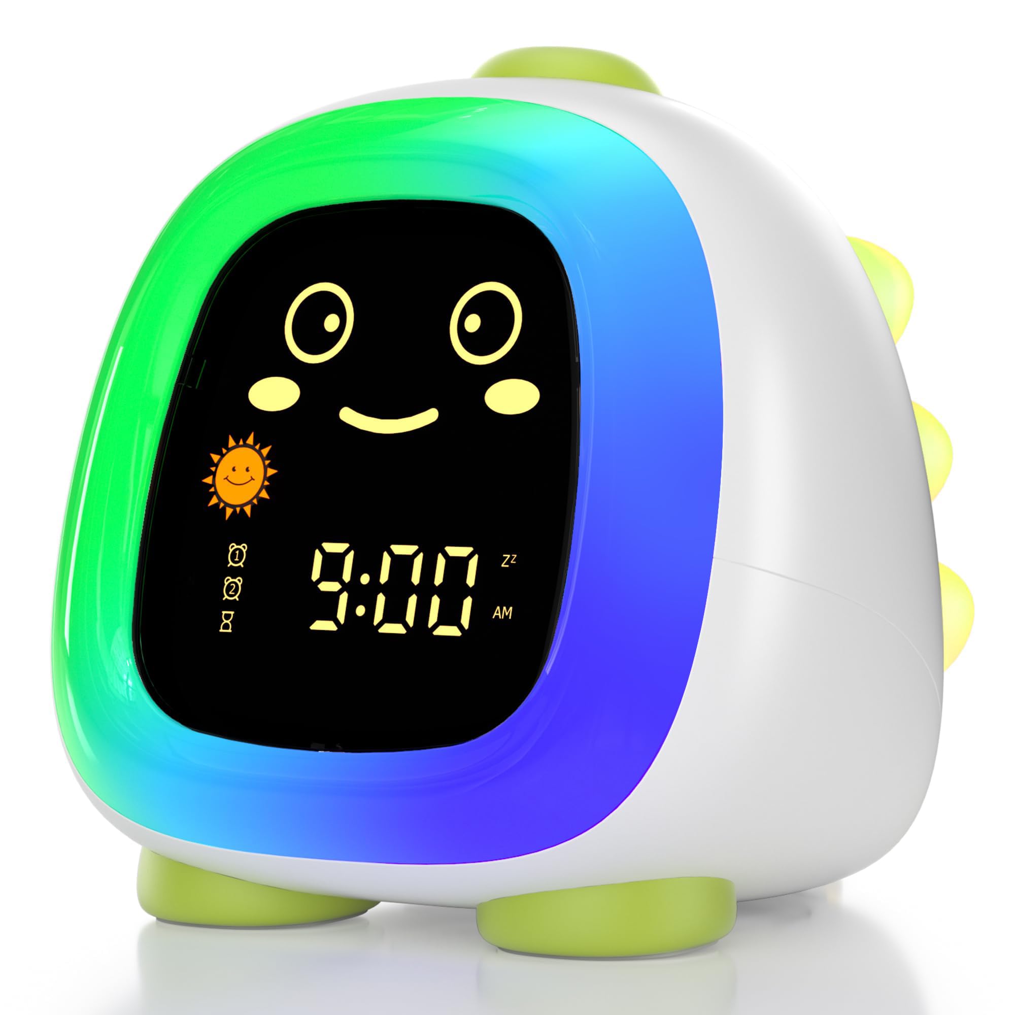 ANALOI Alarm Clock for Kids, Kids Alarm Clock Ok to Wake Cute Night Light for Bedroom, Toddlers Sleep Training Clock Stay in Bed, Dinosaur Birthday Gift for Kids Boys Girls