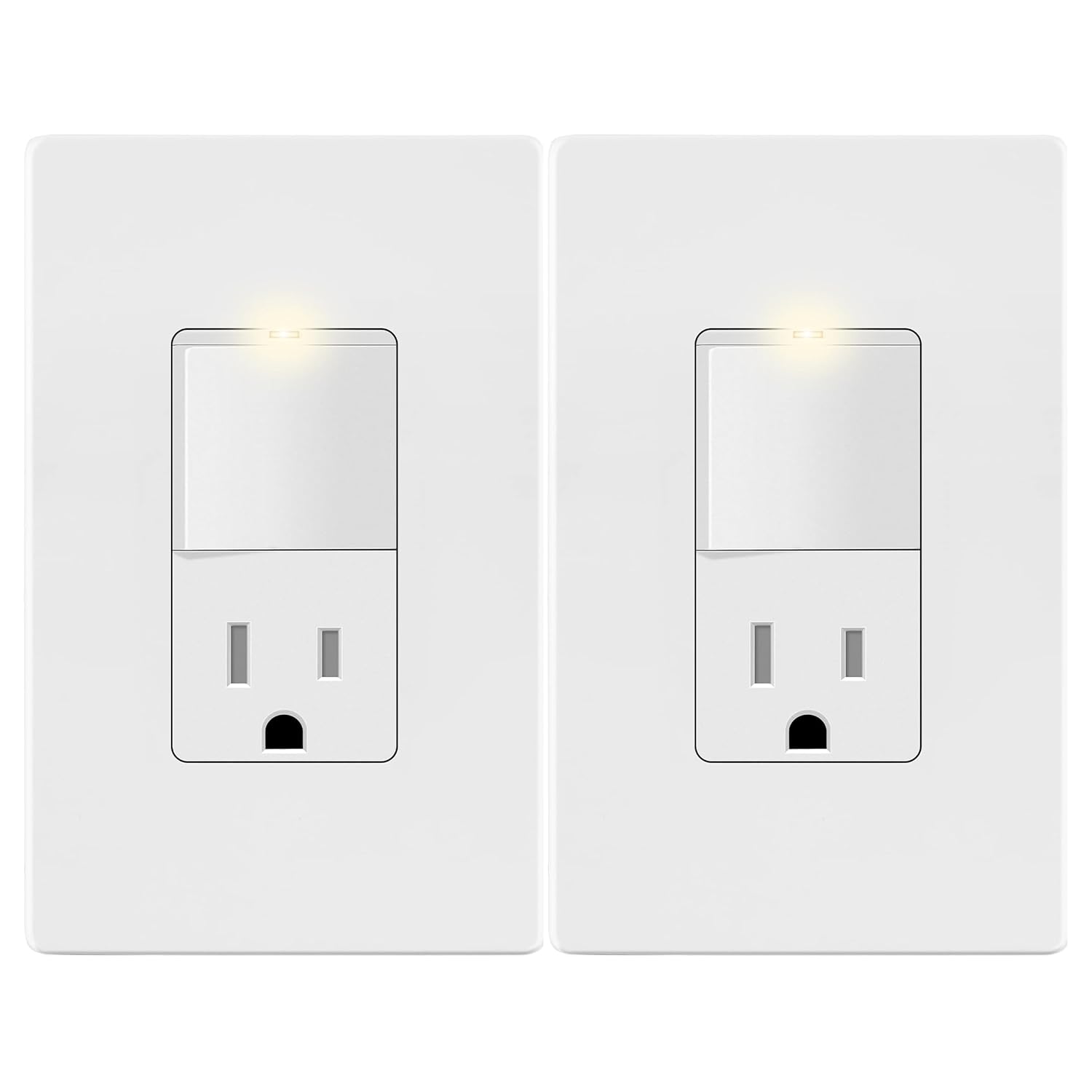 LIDER Matte Finish Lighted Combination Decorator Switch and Tamper-Resistant Receptacle with Screwless Wall Plate, Single Pole, Residential Grade, 15A 120V/125V, UL Listed, White, 2 Pack