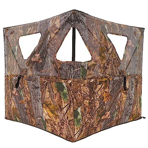 RPNB Hunting Blind, Two-Panel Easy Setup Ground Hunting Blinds, Pop-Up Camouflage Hunting Blinds with Noise-Free Windows, One-Way See-Through Dual Hub Stakeout Hunting Screen