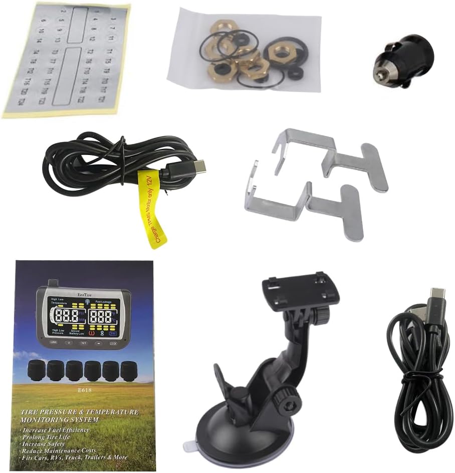EEZ RV Products EEZTire-TPMS Real Time/24x7 Tire Pressure Monitoring System (TPMS6FT) - 6 Flow-Through Sensors