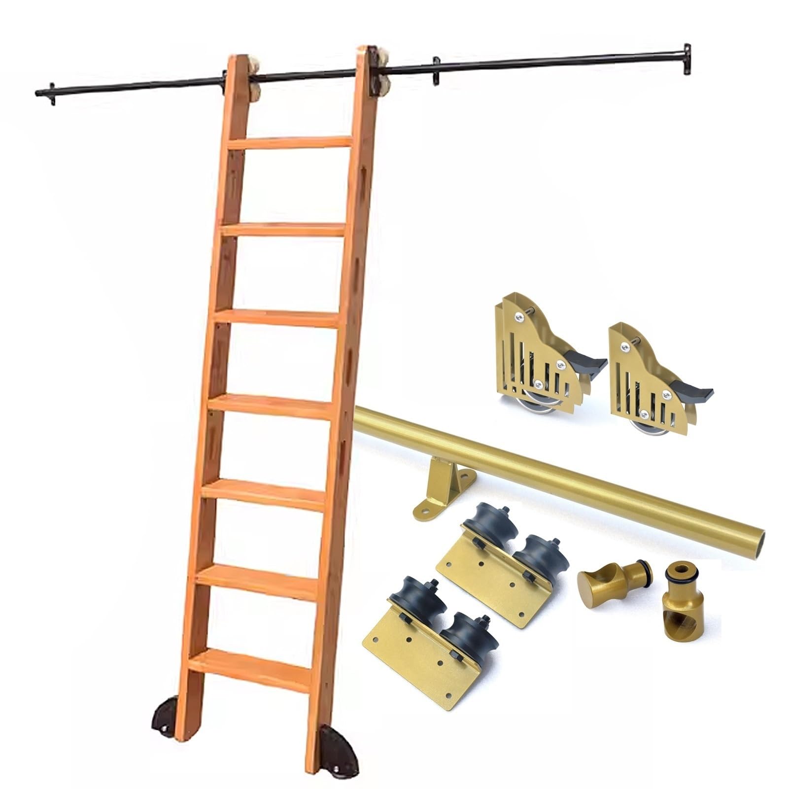 LWJSOCP Retractable Rolling Ladder Hardware Library Sliding Ladder Hardware Kit Round Track/Rail(No Ladder)+Floor Roller, 3.3-24ft, Mobile Ladder Track For Home/Indoor/Loft/Library(6.6ft/200cm Track