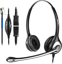 Wantek Telephone Headset RJ9 Dual with Noise Cancelling Microphone, Quick Disconnect, Corded Call Center Phone Headsets