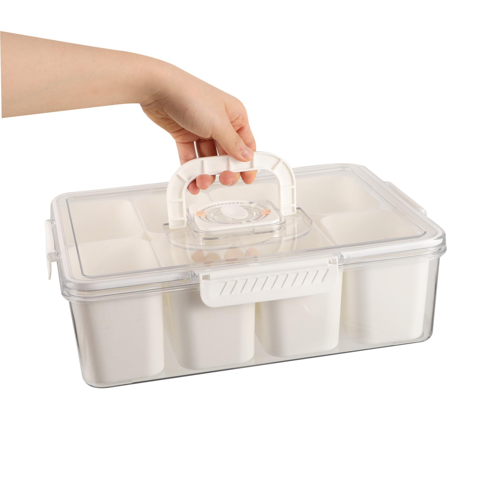 Caja de Comida Compartimentos de 8 Secciones y Tapa, Blanco | Plástico, Capacidad de 3850ml, Uso en Mesa de Comedor y Obsequio de Inauguración