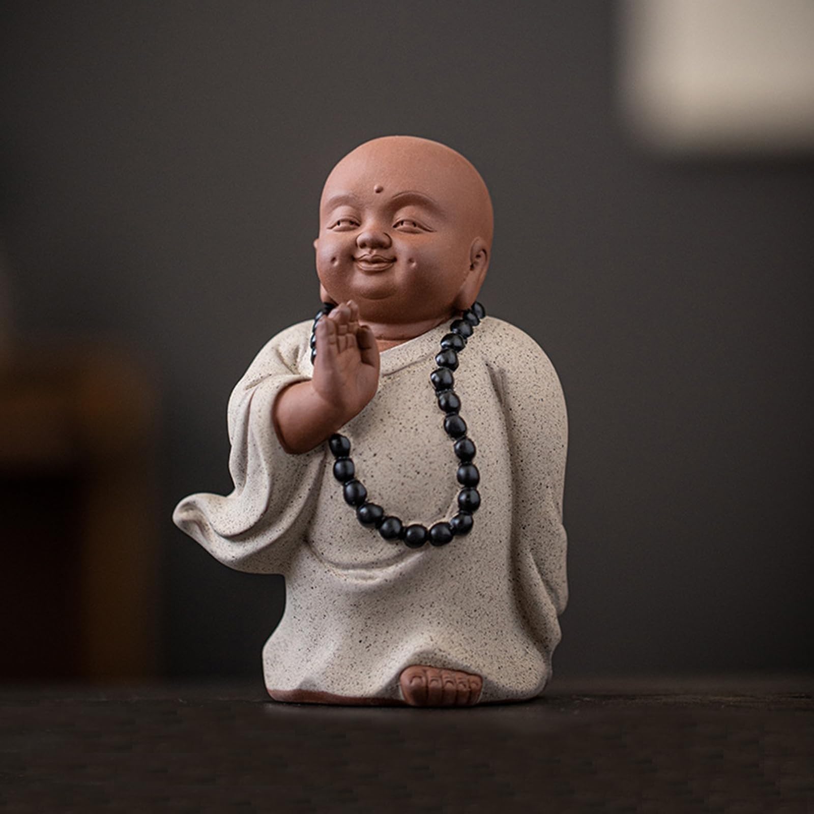 YUZDNM Desktop Art Statue Sculpture - Ceramic Pray Buddhist Monk Statue, Feng Shui Laughing Buddha Tea Pet For Home Office Desk Decor, 5.5" Collectable Gift(A)