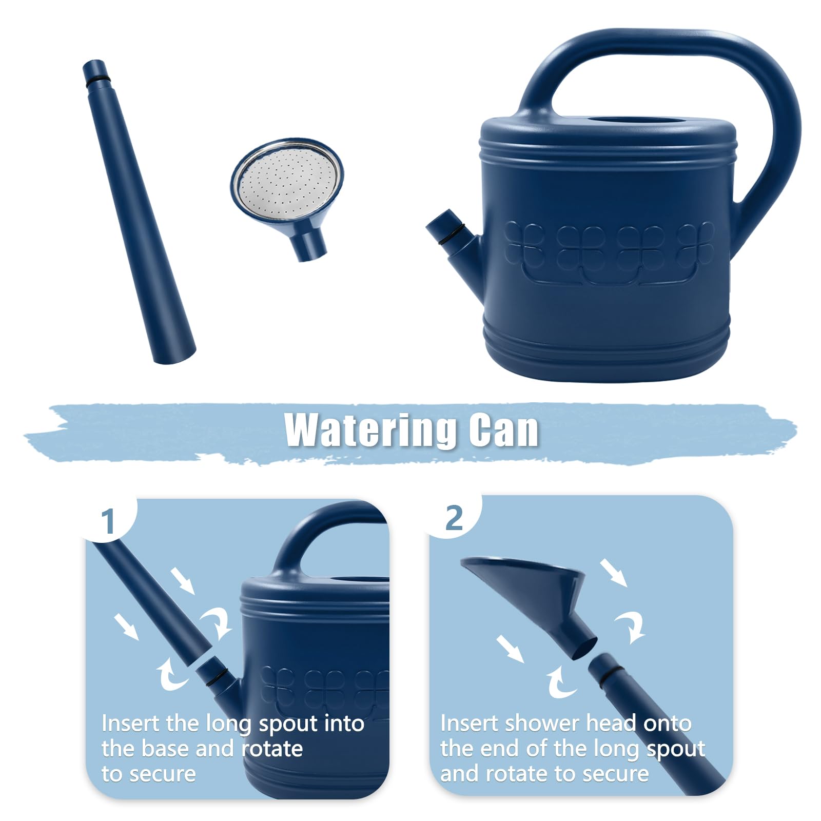 Arrosoir pour plantes d'intérieur et d'extérieur, arrosoir avec pommeau de douche en acier inoxydable, arrosoir en plastique de 3,8 l pour jardin, fleurs, légumes, serre