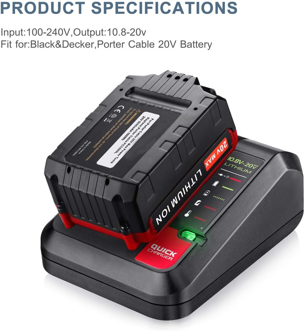 Dutyone Replacement Battery Charger For Porter Cable 20V Max Lithium-ion PCC685L PCC685LP PCC680L PCC682L PCCK602L2 PCC600 PCC640 For Black and Decker 20V MAX Lithium Battery