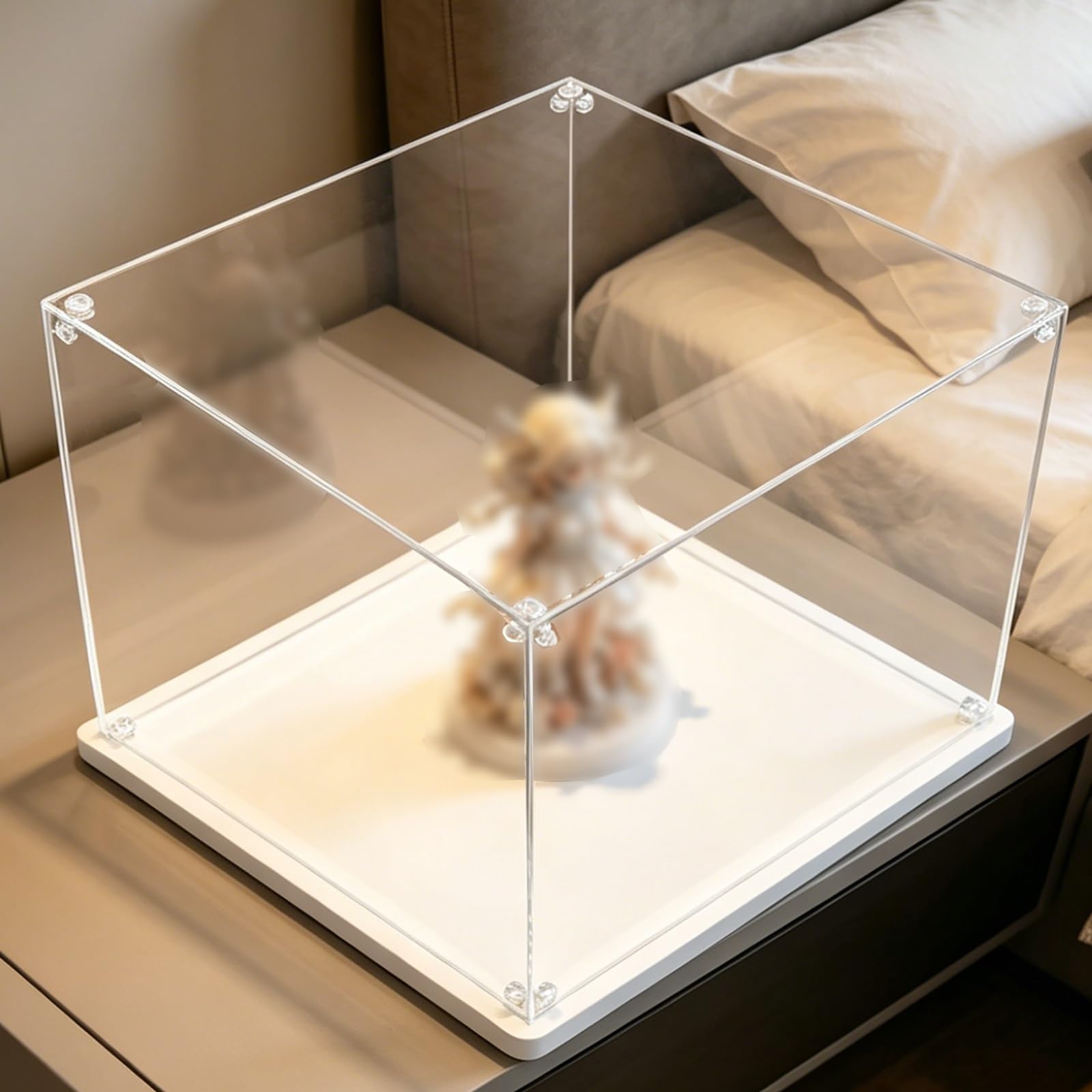 Assemble Cube Display Box Stand, Versatile Clear Acrylic Display Case with Base for Action Figures/ Souvenirs/ Ball, Cube Dustproof Acrylic Presentation Cabinet(White,16x16x20"/40x40x50cm)
