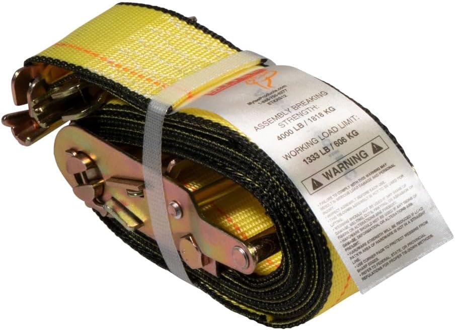 Mytee Products 2 Pack 2'' x 12' E Track Ratchet Straps with Spring E-Fittings, 4000 lbs - Yellow Heavy Duty Etrack Ratchet Tie Down Strap for Enclosed Trailers, Trucks & Vans