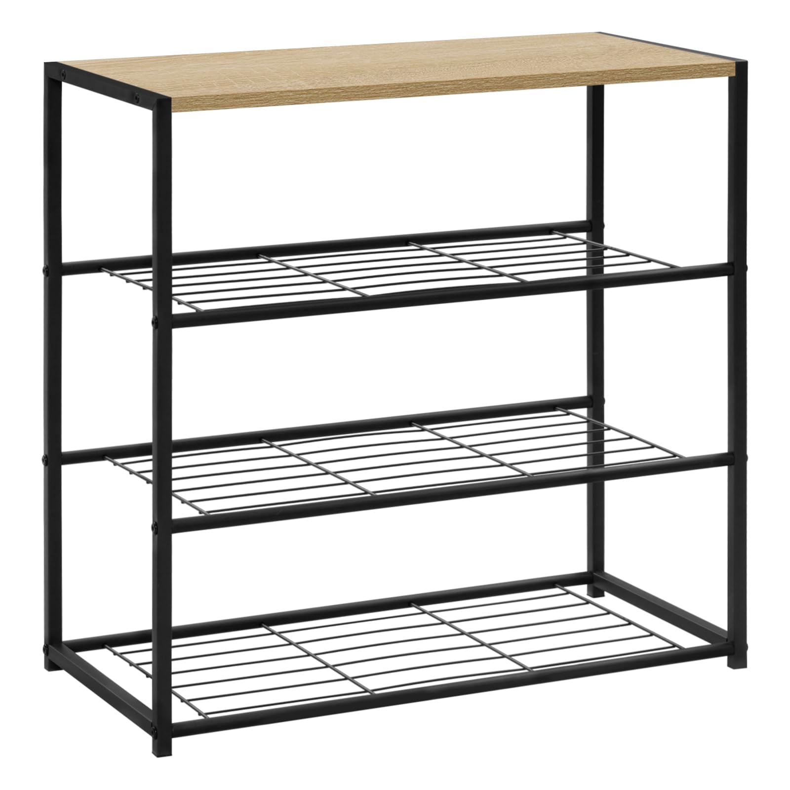 WOLTU 3 Tiers Wooden Shoe Rack Metal Shoe Benches for Hallway,Shoes Storage Organizer SR0087