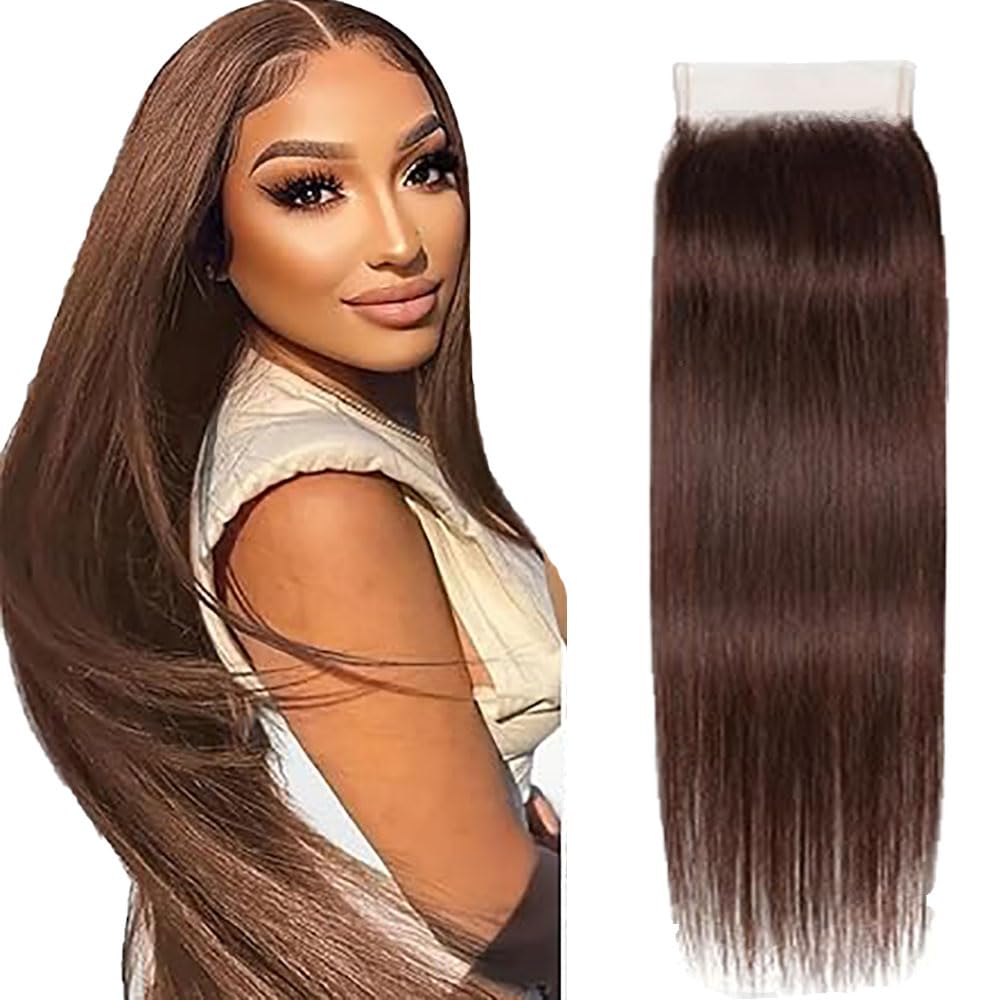 Human Hair Bundles #4 Chocolate Brown Straight 4x4 Lace Closure Bündel Echthaar pour Les Human Hair Extensions Echthaar Tressen Double Weft Remy Hair 28 Inch