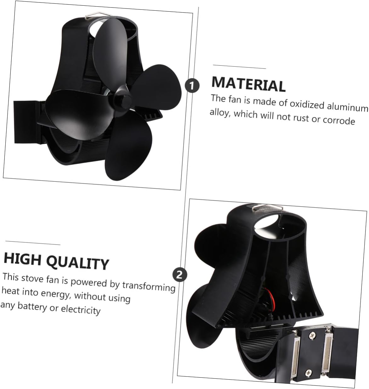 Thermal Power Fireplace Stove Fan with 4-blade Heat-powered Design, Black High-temperature Magnet Eco-friendly Fan for Wood Burning Stoves and Fireplaces