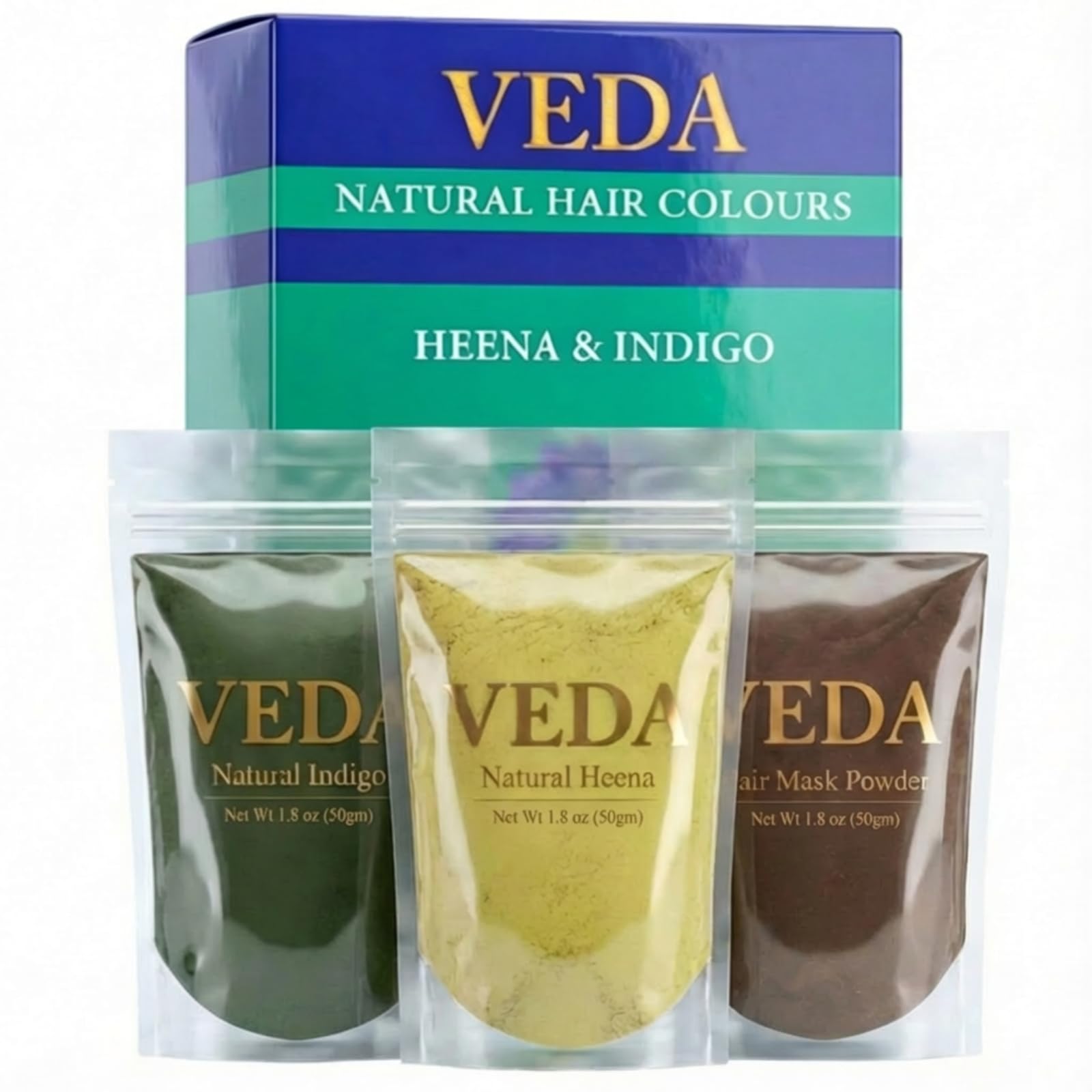 VEDA Natural Colours For Black Hair|Henna Powder, Indigo Powder, Hair Pack)|Long Lasting Natural Hair, 1 Count