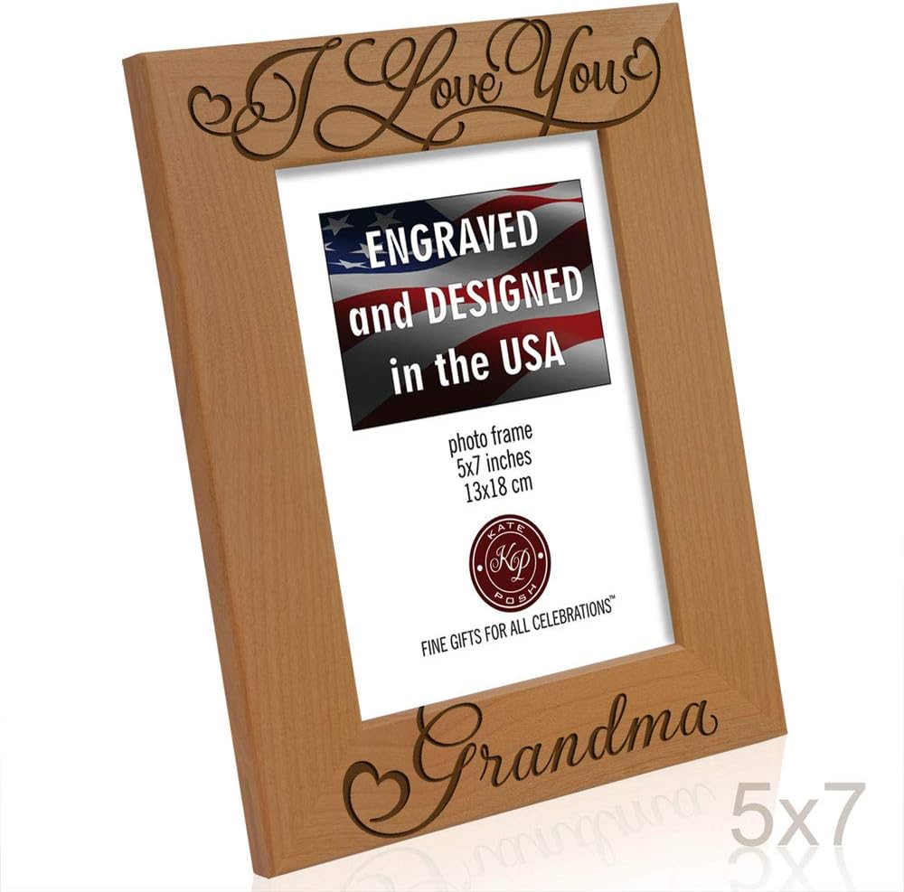 KATE POSH I Love You Grandma, Grandparent's Day, Best Grandma Ever, Grandma & Me, Engraved Natural Wood Picture Frame from Granddaughter, Grandson (5x7 Vertical)