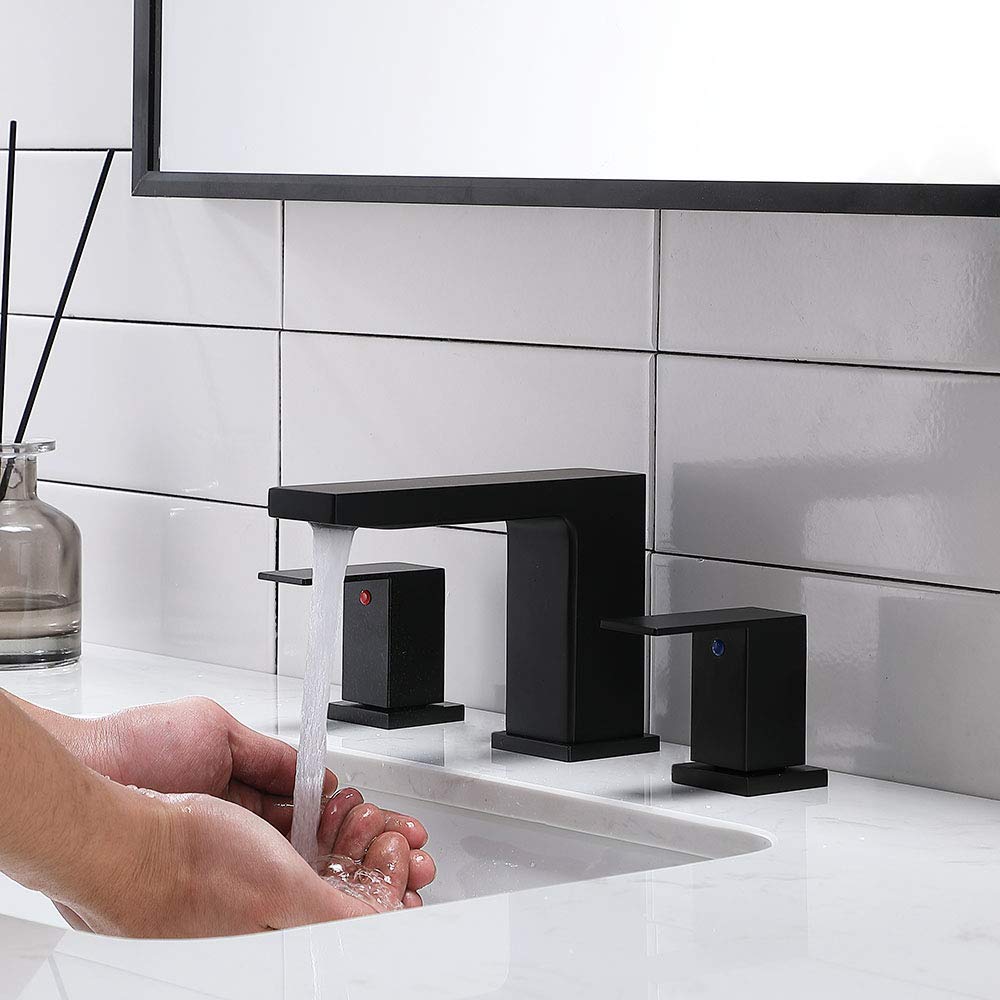 VCCUCINE Modern 2 Handle 3 Holes Solid Brass Matte Black Lavatory Vanity Sink Widespread Bathroom Faucet, Bathroom Sink Faucet with Water Supply Lines