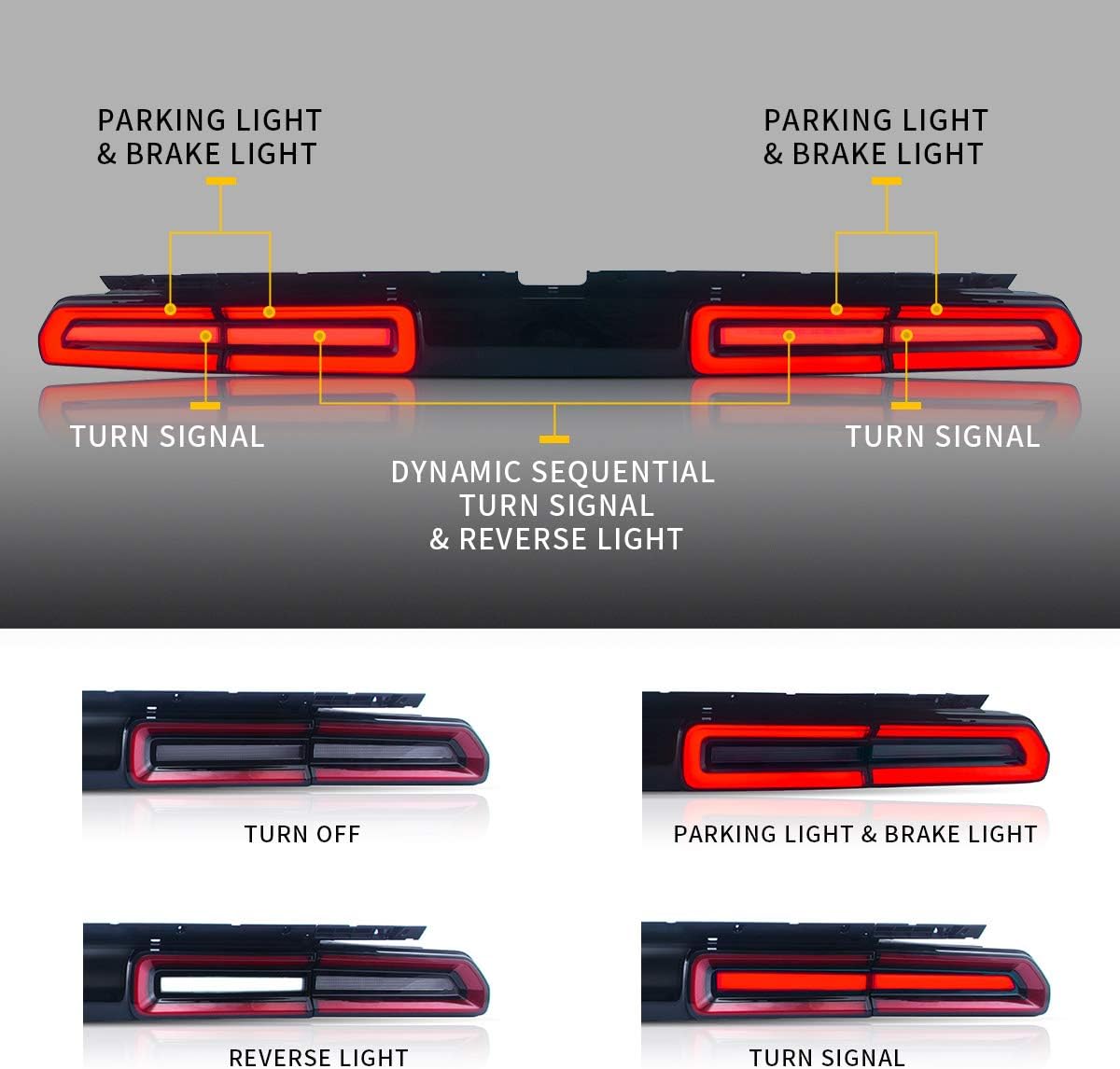 VLAND Full LED Tail Lights for Dodge Challenger Coupe 3rd Gen 2008 2009 2010 2011 2012 2013 2014, with Red Sequential Turn Signal Rear Lamps Assembly, Red Lens Style