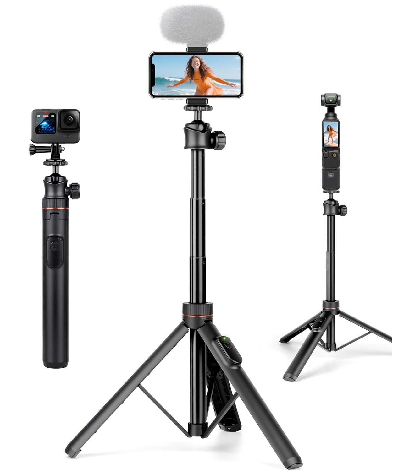 JOILCAN Bastone Selfie Treppiede per Smartphone, 166cm Treppiedi Smartphone con Telecomando Wireless, Treppiede Portatile Estensibile in Alluminio per Camera, Treppiedi e Leggero per iPhone/Android
