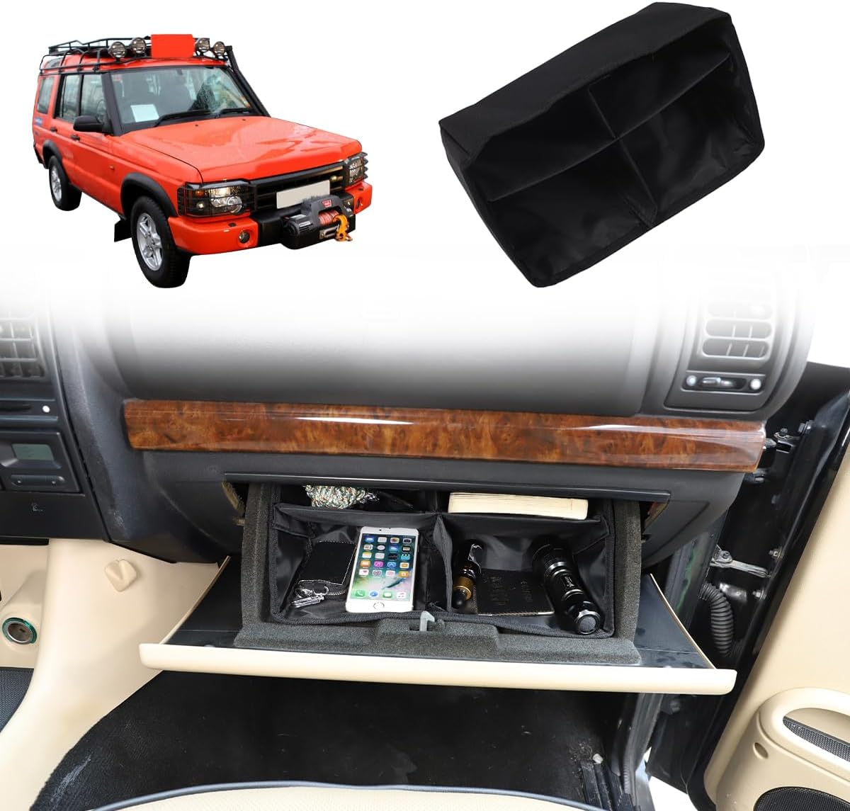 Car Glove Box Organizers bag Compatible with Land Rover Discovery 2 1998-2003 Center Console Organizer Internal Storage Bag,Oxford cloth Interior Organizer Automotive Bag