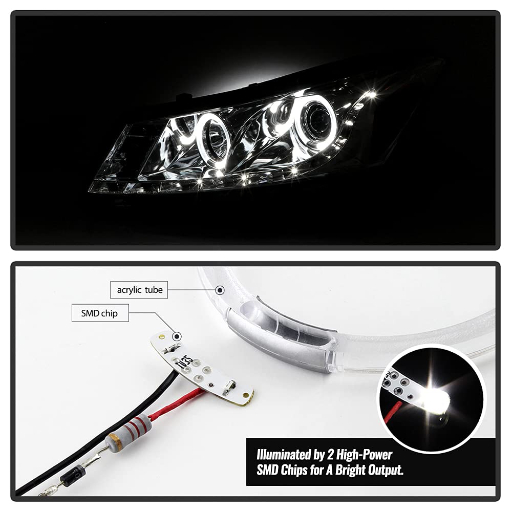 AKKON - For 2008-2012 Honda Accord 4-Door DRL Strip Projector Headlights | Projector Design LED DRL Halo Ring Chrome Housing Clear Lens Driver And Passenger Side product thumbnail 7