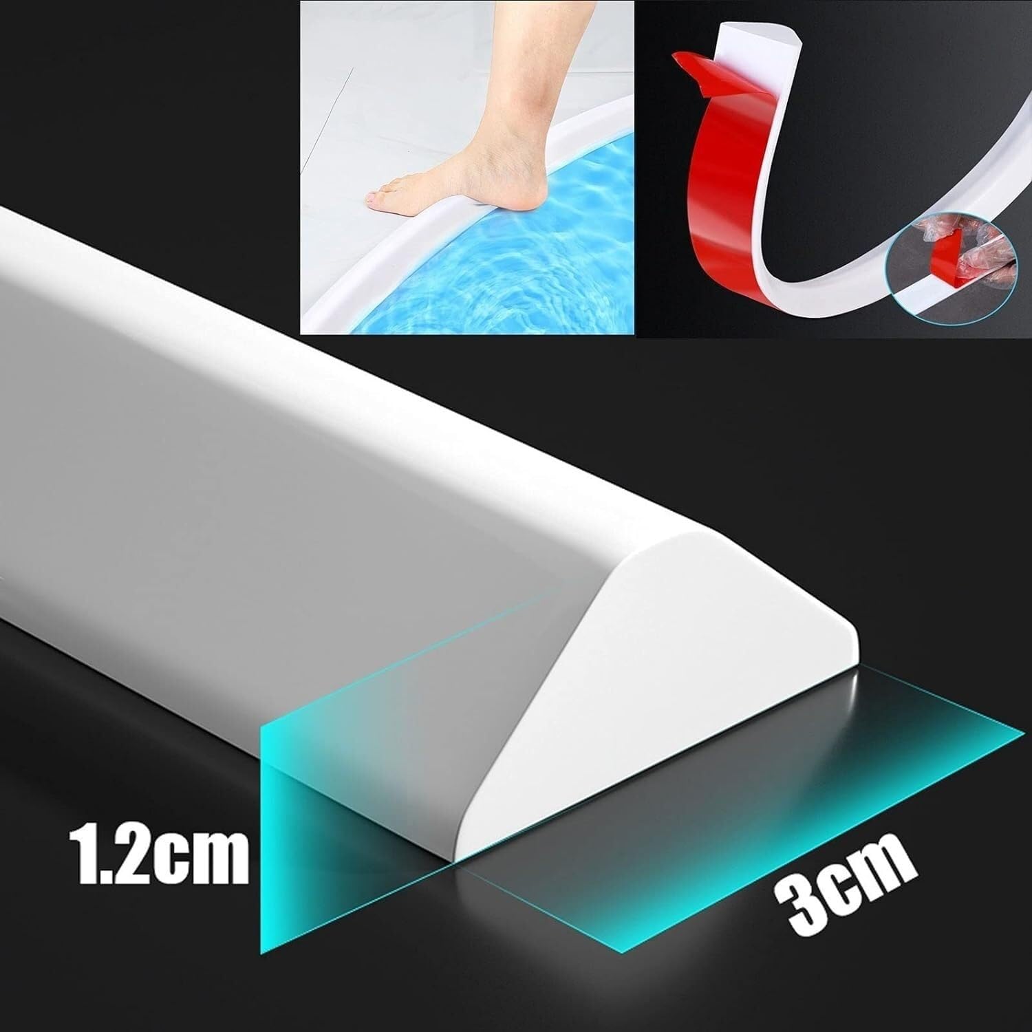 Sello Flexible for Suelo de baño, Sello for Plato de Ducha, tapón de Agua, umbral de Ducha Plegable(Grigio,140CM)