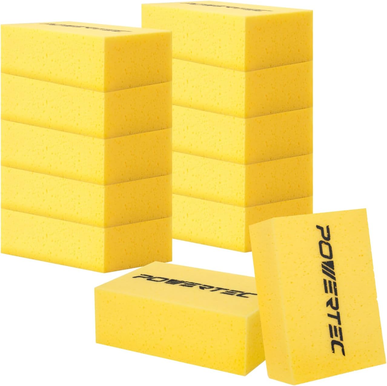 POWERTEC Large Square Grout Sponge – Professional Tile Grout Removal Cleaning Sponge – Heavy-Duty Absorbent Sponge, Multi-Purpose Cleaning Tool for Floors, Kitchen, and Bathroom – 12PK (72106-P3)