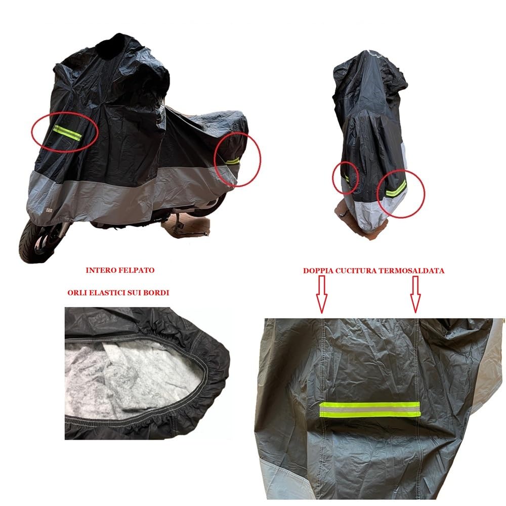 KIT COPERTURA PER MOTO SCOOTER TELO COPRIMOTO COPRISCOOTER+TELO COPRISELLA INTERNO FELPATO ED ESTERNO IMPERMEABILE E PVC COMPATIBILE CON ADLY THUNDER BIKE 100 COPRISCOOTER TAGLIA M 203x89x122cm