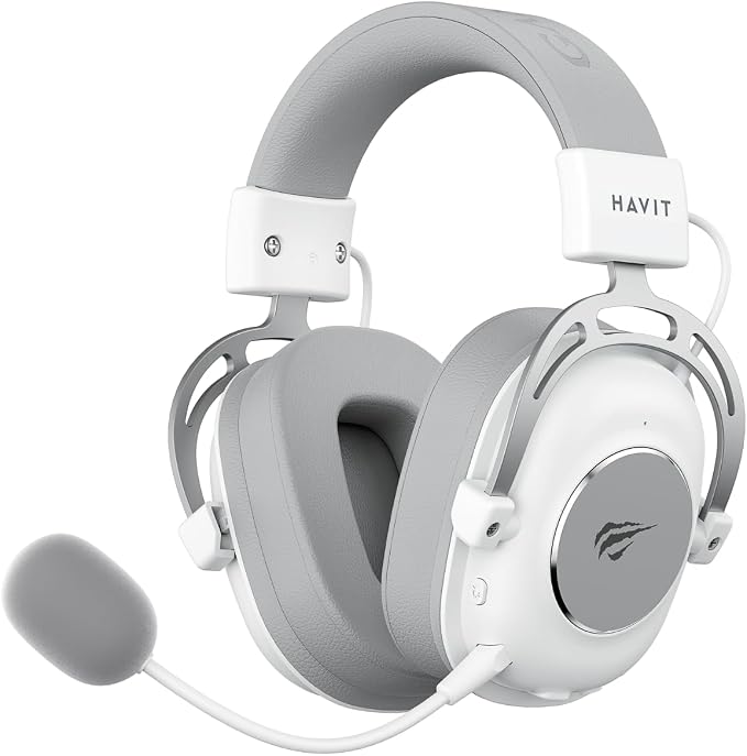 Havit Headphone Fone de Ouvido H2002YG White, Quad-Mode, Sem Fio e Com Fio, Wireless 2.4GHz, Bluetooth, USB, 3,5mm, Gamer, com Microfone Destacável Com Cancelamento de Ruído, Falante 50mm, Branco