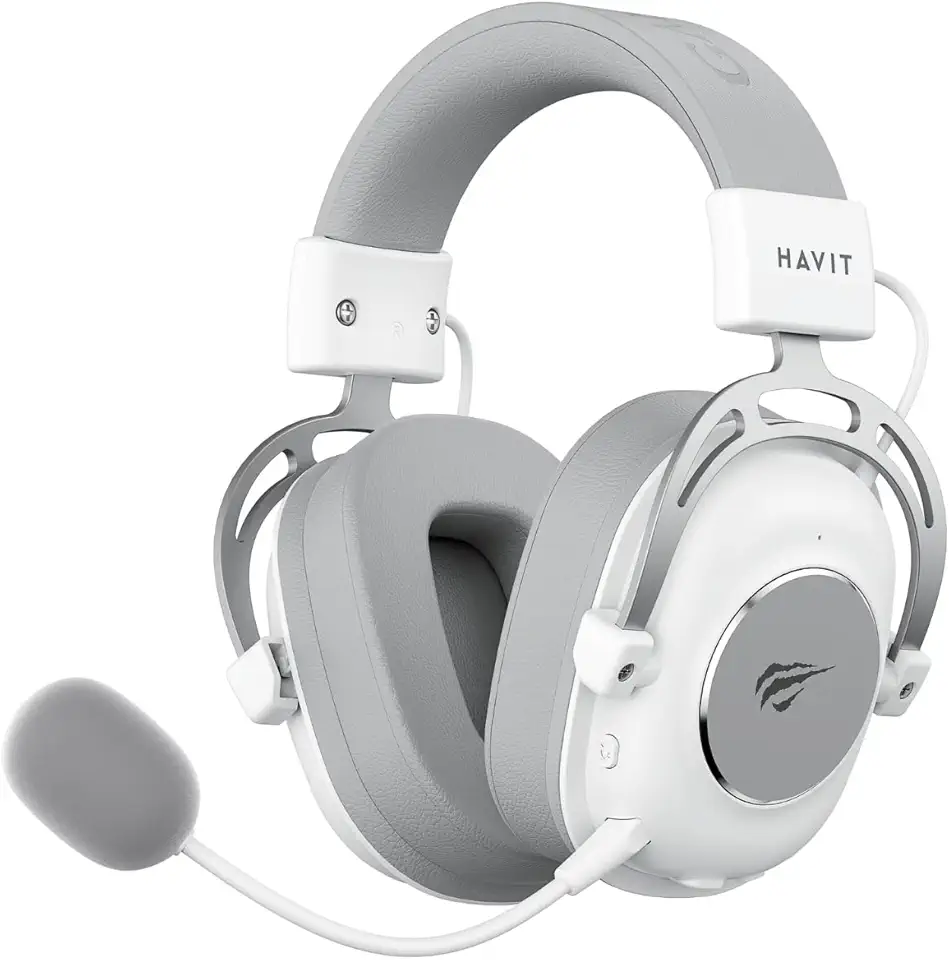 Havit Headphone Fone de Ouvido H2002YG White, Quad-Mode, Sem Fio e Com Fio, Wireless 2.4GHz, Bluetooth, USB, 3,5mm, Gamer, com Microfone Destacável Com Cancelamento de Ruído, Falante 50mm, Branco