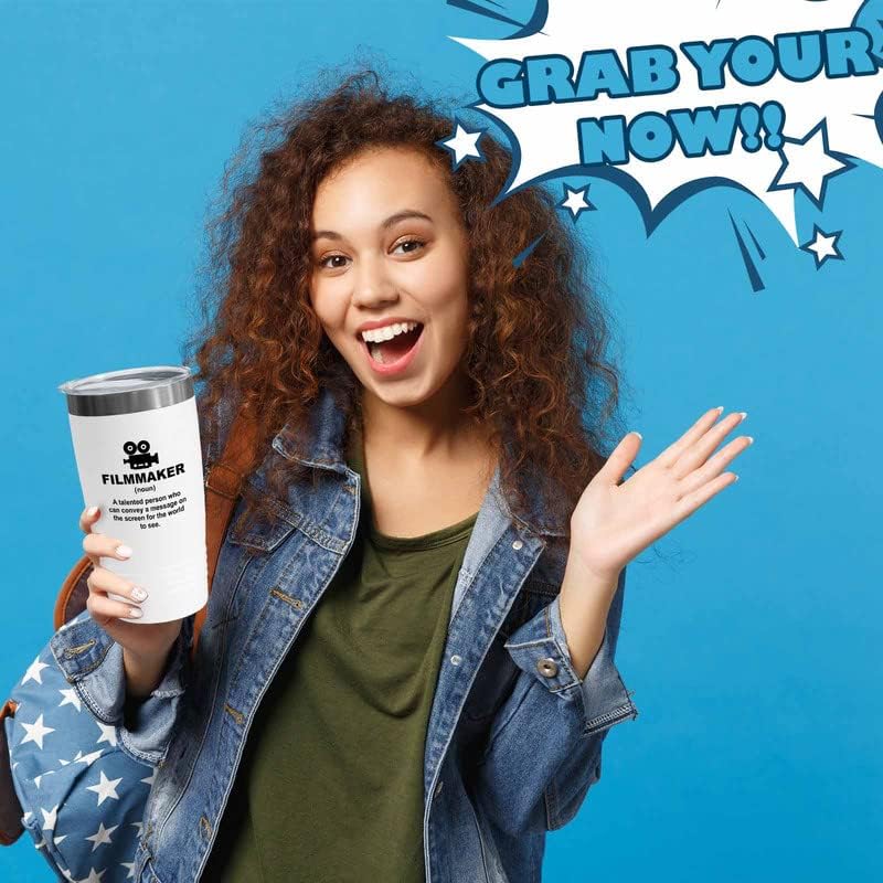 Filmmaker White Tumbler 20oz - a message on the screen - Filmmaker Gifts Camera Lens Cut Prop Director Movie Film Scriptwriter