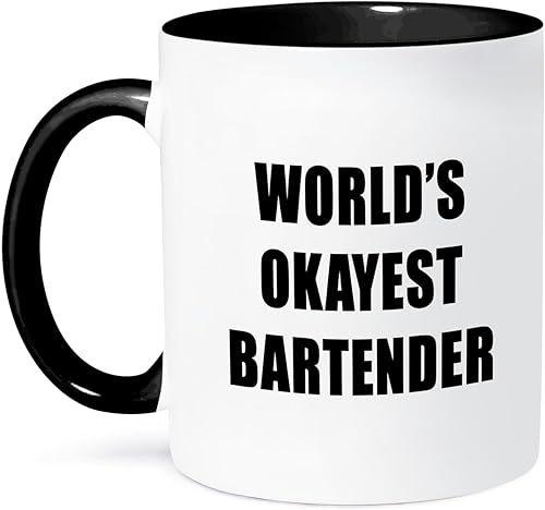 3dRose Worlds Okayest Bartender - Taza negra de dos tonos, 11 onzas