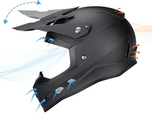 Miniatura 4 de GLX GX623 - Combo de casco de motocross y ATV para jóvenes, color negro mate, grande, DOT