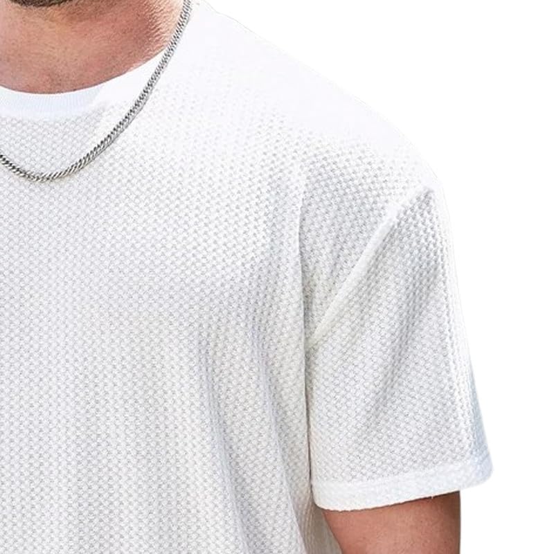 Image of Men Solid Waffle Round Neck Oversized /Dropshoulder |Baggy| Summer T Shirt for Ment Shirt