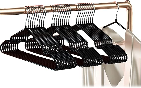 Stainless Steel Bold Hanger, Household Non-Slip Seamless Clothes Hanger, Adult Balcony Bedroom Clothes Hangers for Coat, Shirt, Pants, Ties Black