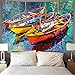 YYRAIN Stampato Pittura A Olio Riva Barca Regalo Arazzo Decorazione della Parete di Casa Appeso Foto Adesivi Biancheria da Letto Telo Mare 150cm x 100cm{Width×Height} B