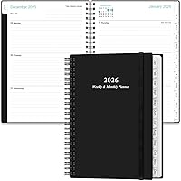Heveboik 2026 Planner: A5 Weekly & Monthly Spiral Bound, Jan-Dec 2026, Flexible Cover, Tabs, Pocket, 6.4x8.5" Black