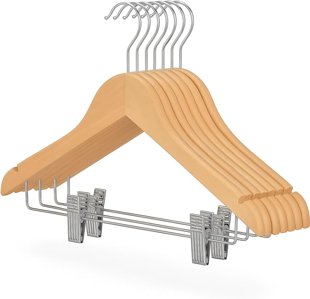 US TECH Heavy Duty Plastic Hangers with Adjustable Clips 10 Pack | Non Slip, Slim Design with Anti Rust Hook | Thin Hangers Space Saving for Closet | Ganchos de Ropa for Coat, Shirt, Suit, Pants