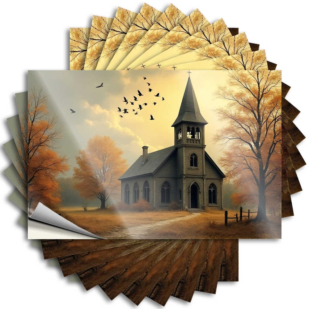 Roll, Saying Best Helmet Autumn Serenity: A Church in The Woods | Snarky Waterproof Vinyl Stickers(12X18CM)