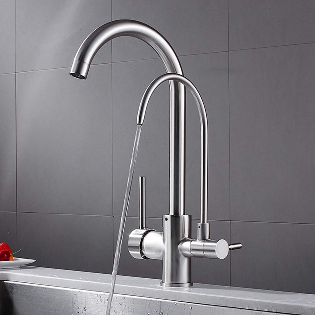 ZYCHSJXA Kitchen Faucet Black/Oatmeal/Brushed 360 Rotation Mixer with Water Purification Tap Drinking 3 Way Faucet,Brushed Nickel