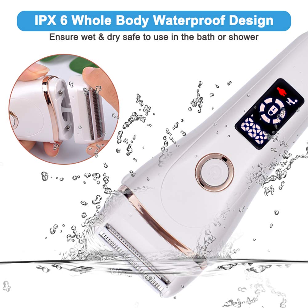 Electric Lady Shaver Bikini Trimmer, Wet & Dry Rechargeable Cordless Painless Electric Razor for Women, LED Display Razor for Legs Underarms (White) …