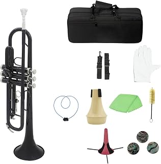 Bb B Flat Trumpet Brass With Mouthpiece Carry Bag Tuner Mute Trumpet Stand Gloves Cleaning Tools Wind Instrument (Color : Black)