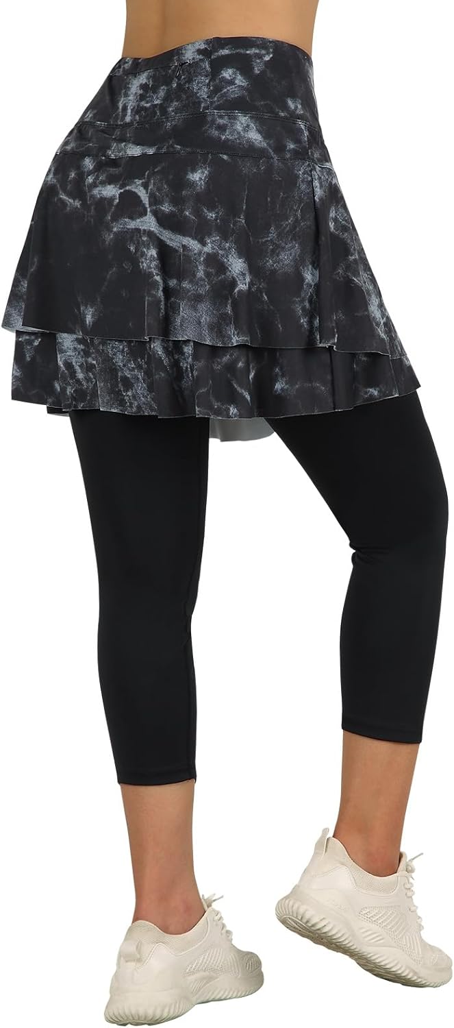 ANIVIVO Skirted Leggings for Women Capri, Athletic Tennis Skirt with Leggings Golf Pickleball Clothes with Pockets - Image 3