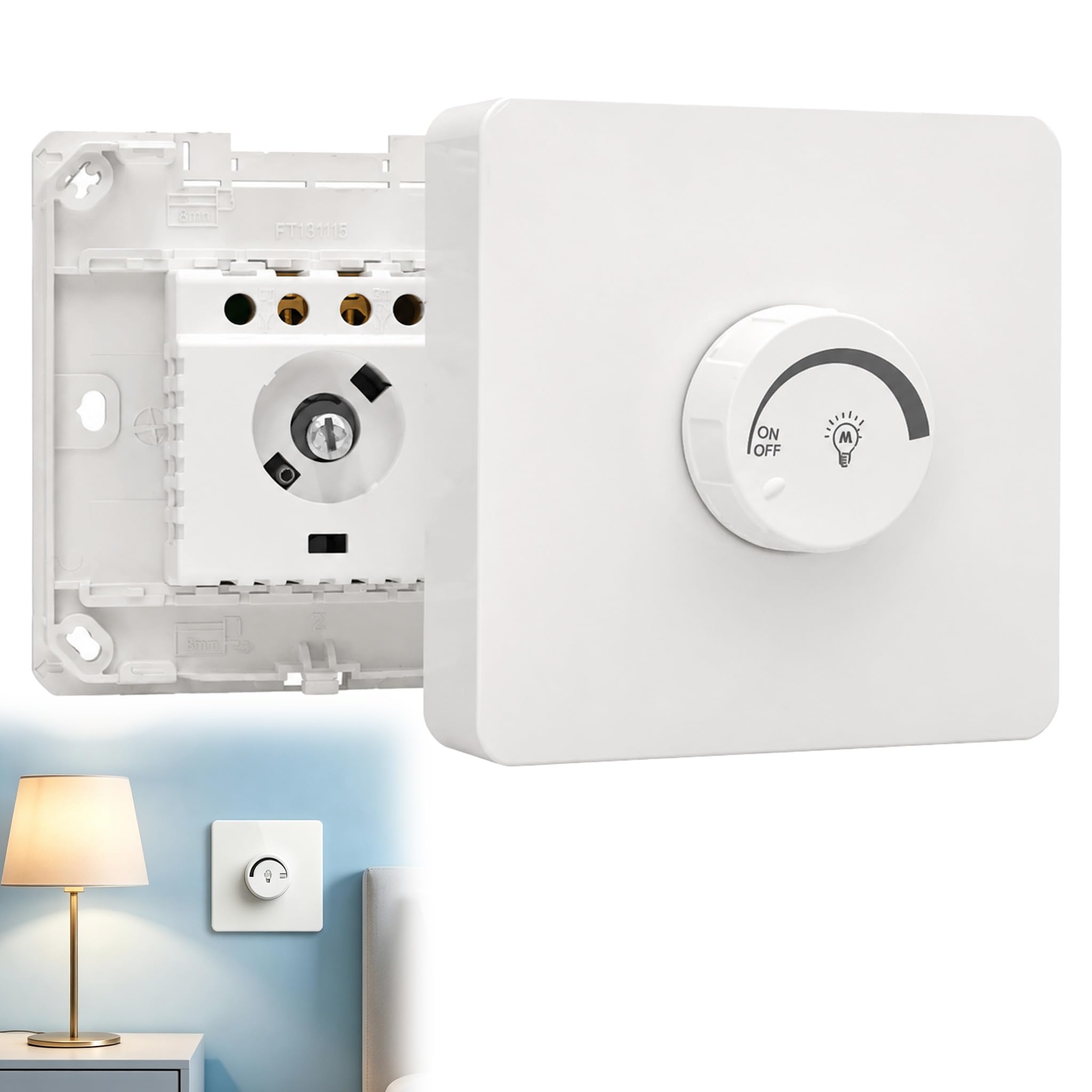 Interrupteur Variateur LED Blanc 87x87 mm, Variateur Lumiere LED avec Interrupteur Rotatif Universel, Interrupteur Dimmable pour LED à Intensité Variable, Réglage Progressif