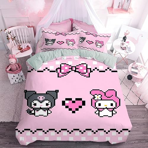 JKCOAP Juego de funda de edredón de dibujos animados tamaño matrimonial, juego de ropa de cama de anime de 3 piezas, funda de edredón con estampado