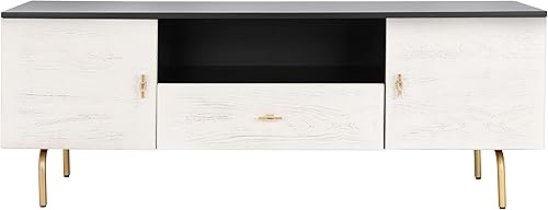 Miniatura 13 de SAFAVIEH Genevieve - Soporte de TV para pantalla plana de hasta 65 pulgadas, acabado lavado gris y blanco, gabinete de almacenamiento moderno de