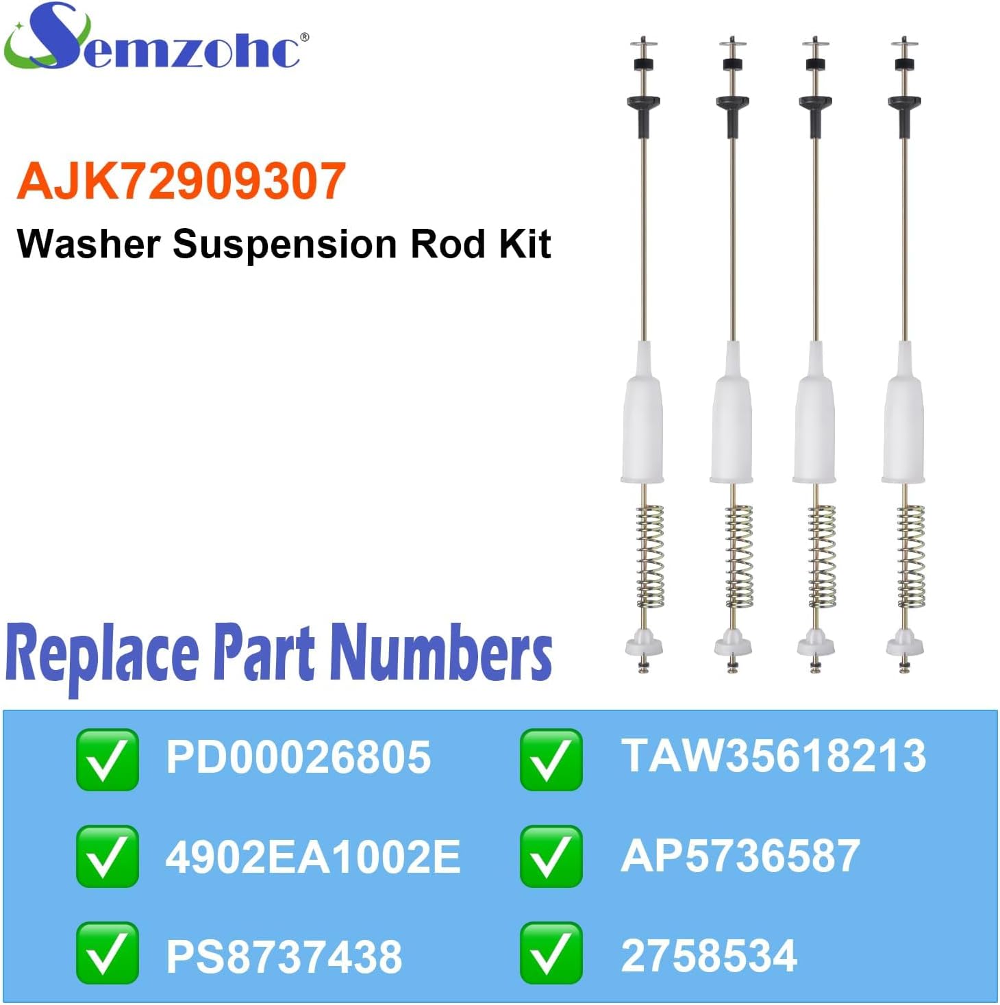 AJK72909307 4902EA1002E Washer Suspension Rod Kit 25.8 inch Replacement Fit for l.g WT4970CW WT5070CW and ken-more 79631512210, 79631512211 Washer, Replaces TAW35618213, AP5736587