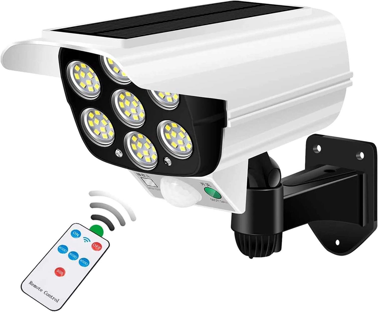 EVERSECU Outdoor Motion Sensor Solar Lights 2000 Lumens 77 LEDs Spotlight with Remote Controller Floodlights Ip66 Waterproof, Wireless Dummy Decoy Fake Security Camera Porch Garden Patio Driveway