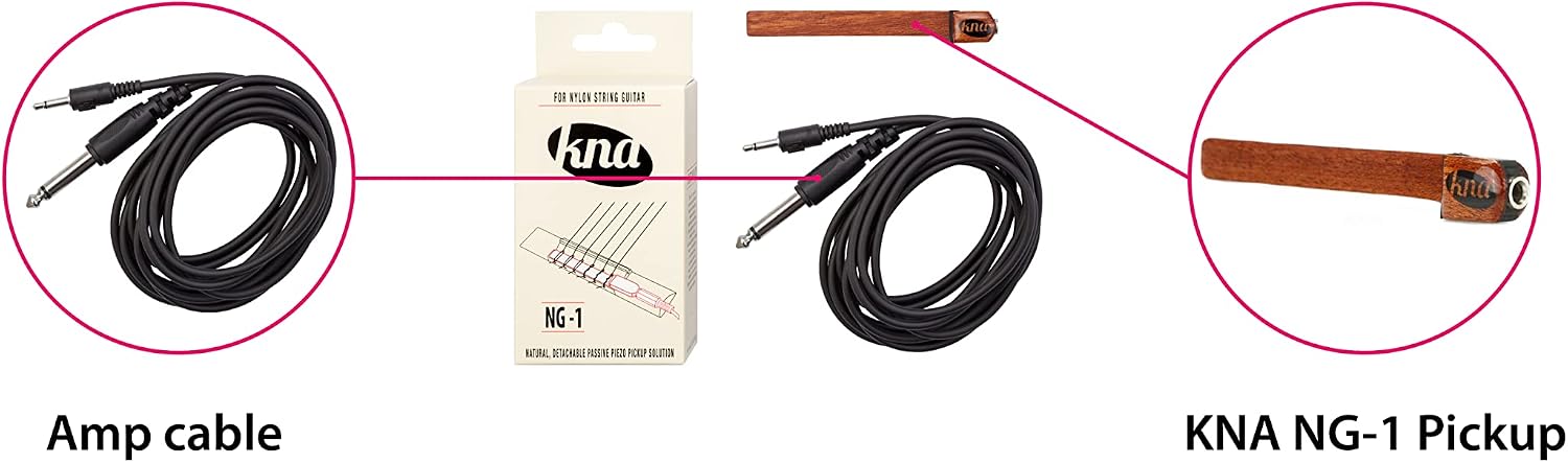KNA Pickups, 1/8" to 1/4" Instrument Cable Portable Piezo Nylon String Guitar Pickup (NG-1)